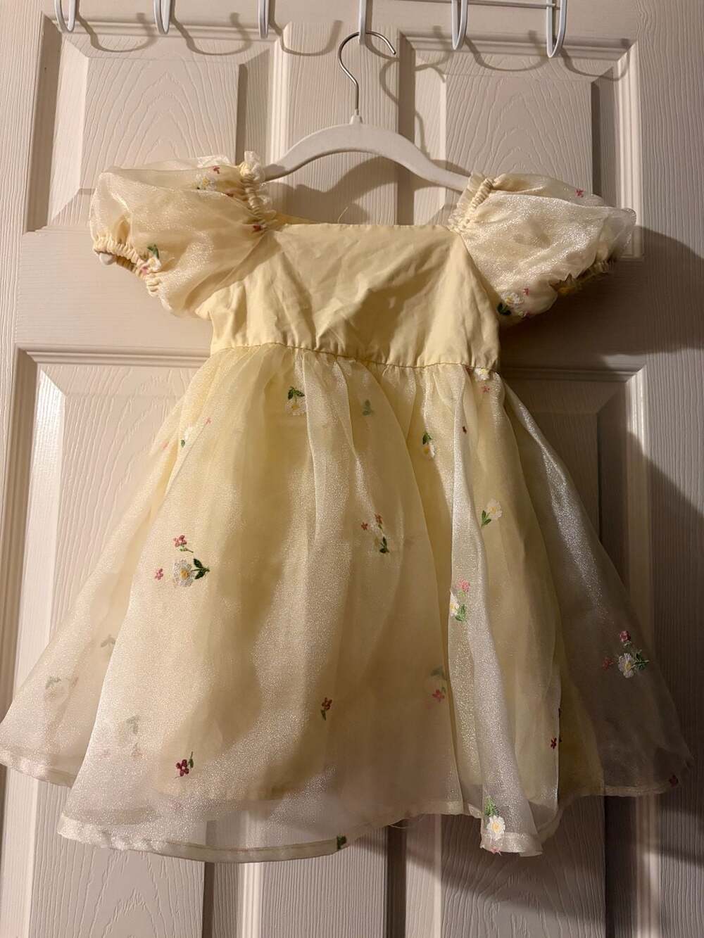 Audrey Camille Toddler Girls Yellow Floral Embroidered Puff Sleeve Tulle Dress